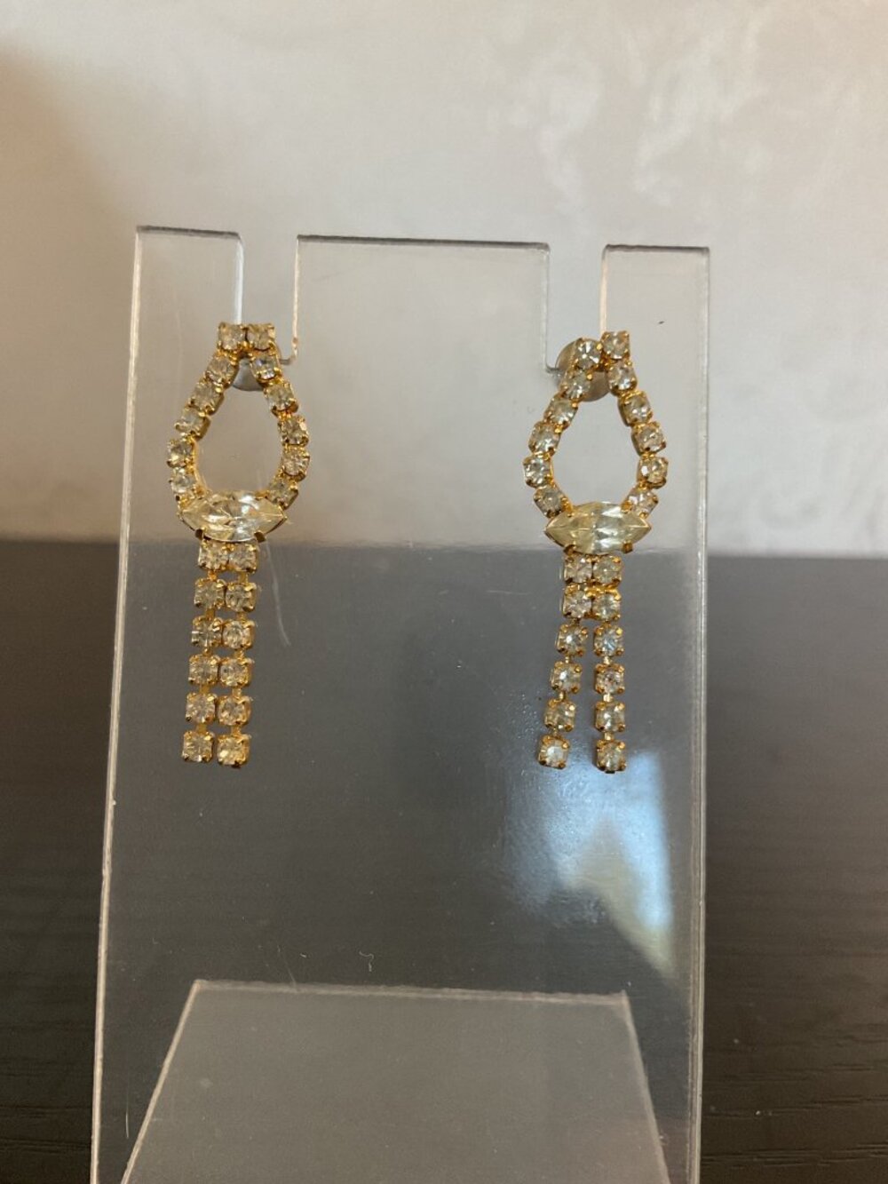Gold Rhinestone Drop Dangle Earrings Y2K Prom Bridal Glam Sparkly